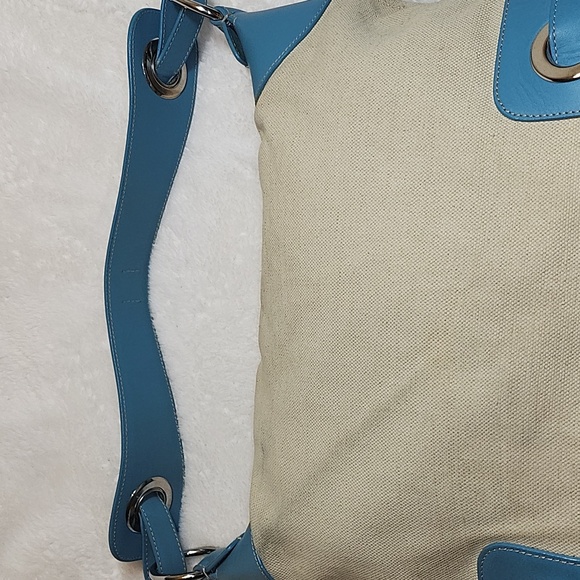 Bally Blue and Cream Canvas/ Leather Hobo Shoulder Bag - Picture 12 of 16